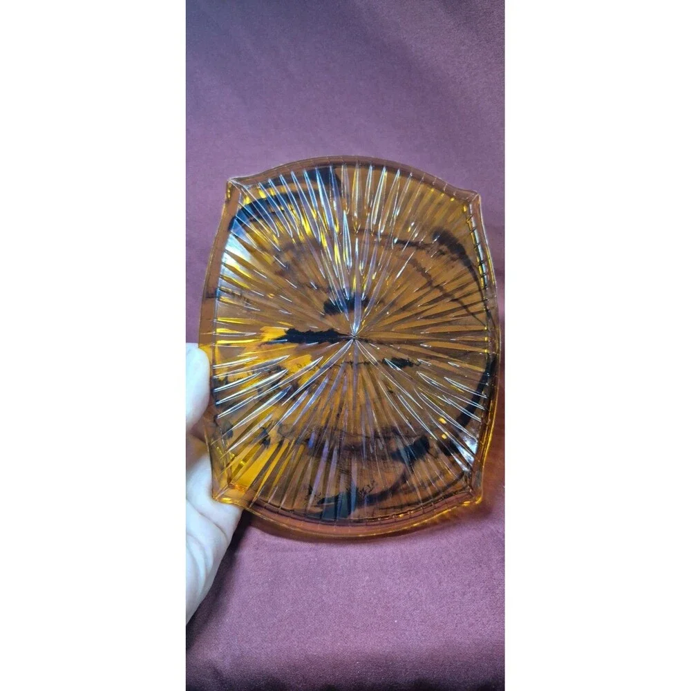 Vtg MCM Tortoiseshell Lucite Snack Trays Coasters Starburst Set of 8 Clear Box